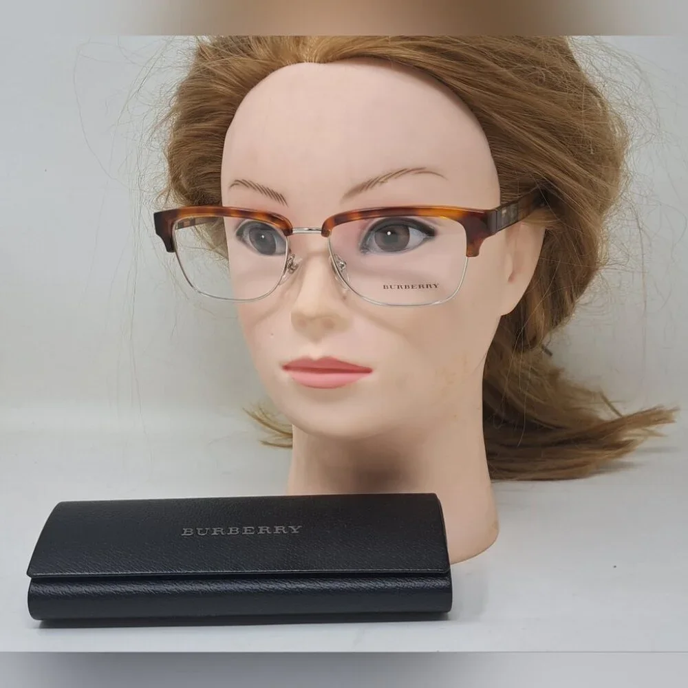 Burberry Eye Glasses Frames Unisex Half Rim Havana Nova Check B2224 54-18-145